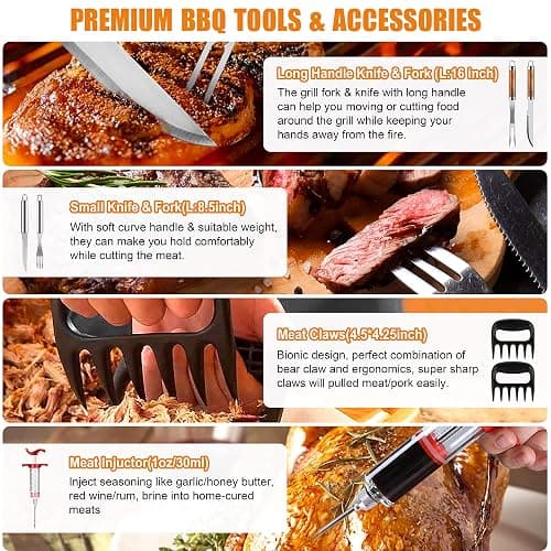 Cifaisi BBQ Grill Accessories Set, 38Pcs Stainless Steel Grill Tools Grilling Accessories with Aluminum Case, Thermometer, Grill Mats for Camping/Backyard Barbecue, Grill Set for Men Women thumbnail 4