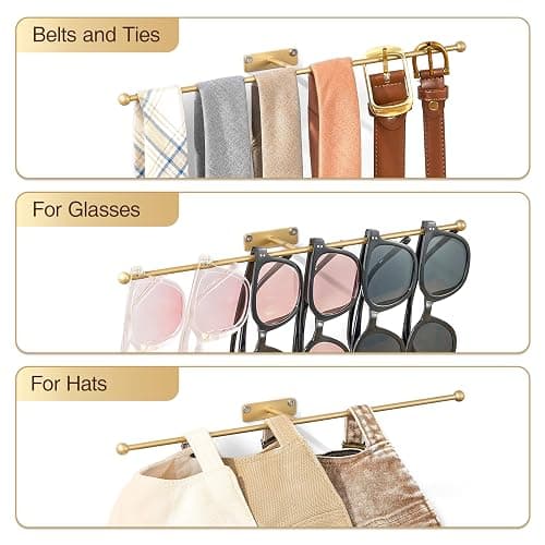 Josmimic Wall Hanging Jewelry Organizer: 12.6'' Necklace Holder for Earring, Bracelet, Rings, Hairband, Glasses, Gold 2-Pack, Screws Included thumbnail 7