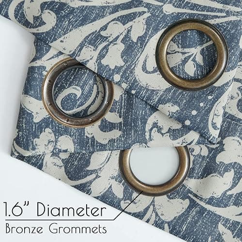 jinchan 80% Blackout Curtains for Living Room, Farmhouse Drapes with Scroll Floral Patterned for Bedroom, Extra Long Grommet Thermal Insulated Curtains, Vintage Drapes 108 inch Length 2 Panels Blue thumbnail 9