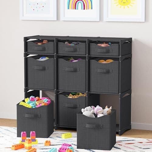Cube Storage Organizer with Storage Bins Included - The Perfect Closet Organizers and Storage Solution. Includes 9 Storage Cubes, Great For Toy Storage, Closet Storage, Clothes Storage (Dark Grey) thumbnail 2