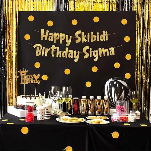 Pre-Strung Happy Skibidi Birthday Sigma Gold Glitter Banner - Funny Birthday Decorations for Teen Boys and Girls - Party Supplies, Wall Decorations and Celebration Gifts thumbnail 3