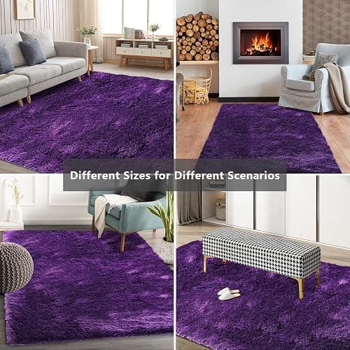 Shag Area Rugs for Bedroom Living Room,4X6 Ultra Soft Purple Fluffy Area Rugs for Dorm, Indoor Carpet Nursery Rugs for Kids Girls Room Home Decor,Purple thumbnail 9