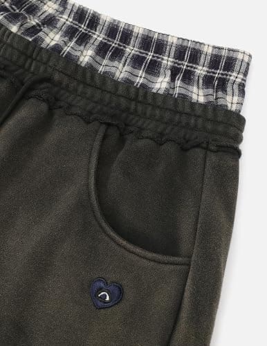 Aelfric Eden Double Waist Washed Baggy Sweatpants Loose Wide Leg Plaid Patchwork Casual Pants with Pockets thumbnail 6
