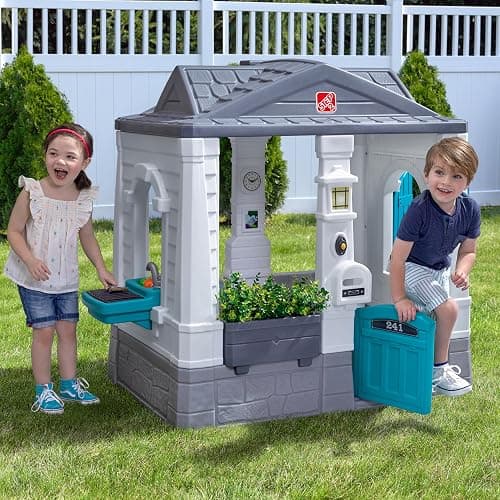 Step2 Neat & Tidy Cottage Kids Playhouse, Indoor and Outdoor Playset, Interactive Sounds, Toddlers 1.5+ Years Old, Easy to Assemble, Grey thumbnail 2