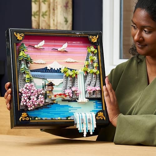 LEGO Art Japanische Kirschblütenlandschaft - DIY Set - Bauset für Erwachsene - 3D Wandkunst im Rahmen mit dem Fuji-Berg, Sakura (Kirschblüten) und Wasserfall - Geschenk für Männer und Frauen - 31218 thumbnail 2