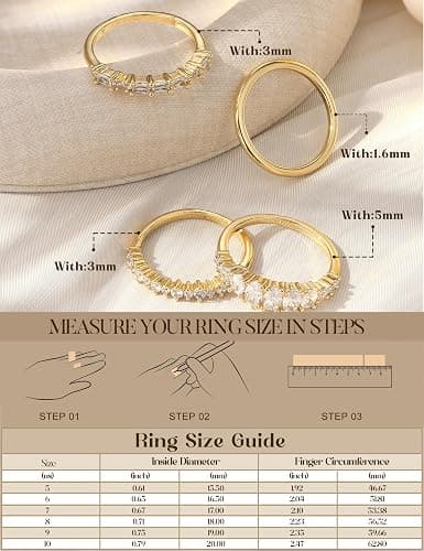LOLIAS 14K Gold Plated Stackable Rings for Women Non Tarnish - Dainty Cubic Zirconia Wedding Bands Ring Set Minimalist Trendy Statement Engagement Promise Thumb Rings Stacking Size 5-10 thumbnail 3