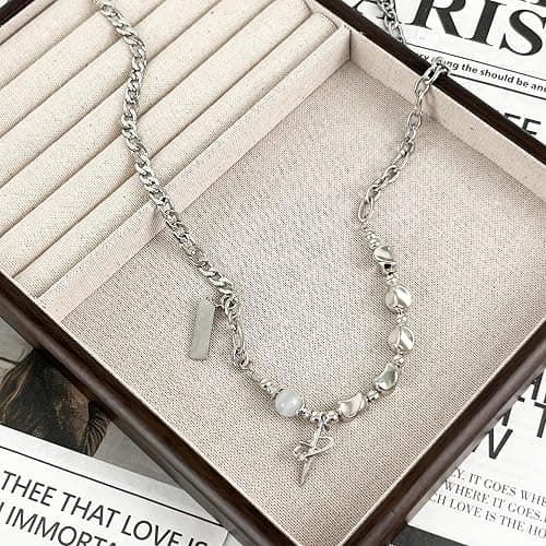 Buyongwant Y2k Irregular Necklace Star Pendant Moonlight Stone Fashion Collar Chain Design Spicy Silver Jewelry for Women thumbnail 5