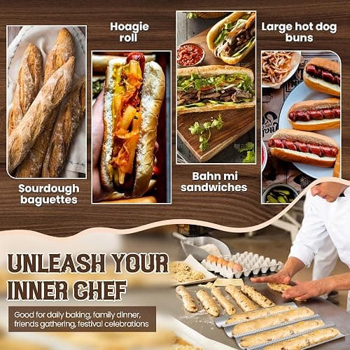Pavsrmy Baguette Bread Pan, Premium Nonstick Perforated Baguette Pan for French Bread Baking, 4 Loaves Baguette Baking Tray for Sourdough, Italian Bread, Perfect for Creating Crisp Golden-Brown Crust thumbnail 7