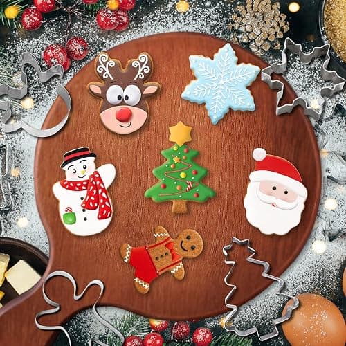 FUSOTO 6PCS Christmas Cookie Cutters, Holiday Xmas Cookie Cutters Christmas Shapes - Gingerbread Man, Snowflake, Snowman, Christmas Tree, Reindeer, Santa Face for Cookie Baking thumbnail 5