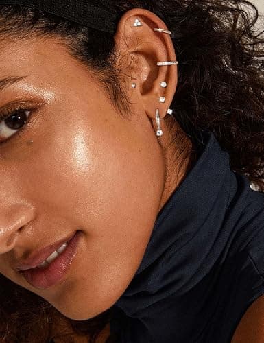 Jstyle Hypoallergenic 14K Gold Plated Stud Hoop Earrings for Women - Surgical Stainless Steel Earrings Trendy Small Hoops Cartilage Earring Stacks Huggie Earring Set for Multiple Piercing Jewelry thumbnail 3