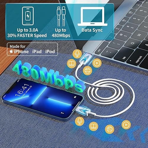 iPhone Charger Fast Charging 10 Feet, PD USB C Wall Charger Block Lightning Cord with 10FT Long Type C to Lightning Fast Charging Data Sync Cable Compatible with iPhone 14 13 12 11 XS XR X 8 SE iPad thumbnail 6