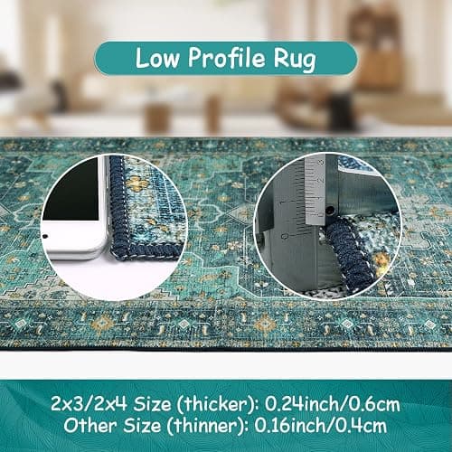 Moynesa Ultra-Thin Washable Area Rug - 2x3 Teal Small Entryway Rug Front Indoor Doormat, Boho Non-Slip Stain Resistance Low Pile Accent Carpet for Kitchen Bathroom Home Laundry Room Hall Decor thumbnail 4