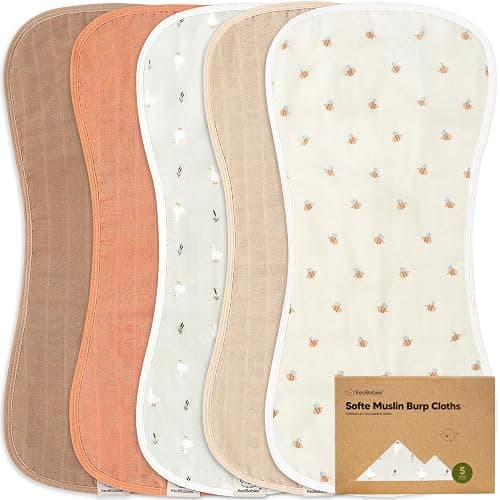 5-Pack Muslin Burp Cloths Baby Boy, Girl - Very Absorbent Baby Burp Cloth Rags, 8-Layers Viscose Derived from Bamboo Cotton Muslin Towel, Super Soft Spit Up Rags, No Shrink Washcloths (Hills) - Image 1