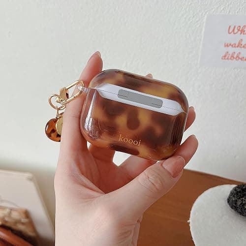 MINSCOSE Compatible with AirPods Pro 3rd Generation Case (2025) with Cleaner Kit,Cool Amber Tortoise Leopard Aesthetics Case with Trendy Heart Shaped Keychain for Girls for AirPods Pro 3-Brown thumbnail 7