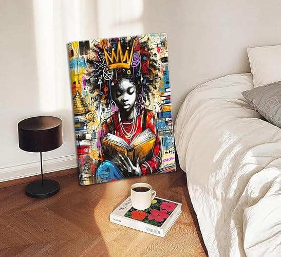 YKSKQCMT Black Girl Reading Wall Art Graffiti Girl Books Motivational Wall Decor Black Pride Pictures African American Girls Books Canvas Posters for Tween Girls Room Study Reading Room thumbnail 2