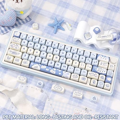 COOMICKEY PBT Keycaps - Cute Keycaps Blue White 60 65 75 100 Percent, Kawaii Anime Cat Key caps Custom 130 Keys, MOA Profile for 61/68/84/87/98/100 Cherry Gateron MX Mechanical thumbnail 4