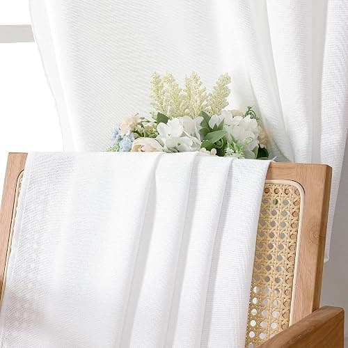 Tollpiz Linen Curtains Living Room Rod Pocket Semi Sheer Curtain Burlap Light Filtering Thick Linen Drapes for Bedroom, 38 x 63 inches Long, White, Set of 2 Panels thumbnail 7