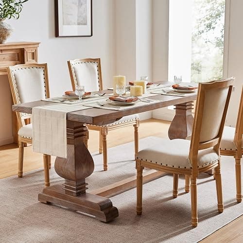 ZeeMart Linen Checked Placemats Set of 6, Plaid Embroidery Textured Table Mats, Double Layer Thick Farmhouse Rustic Place Mats for Kitchen Dining Table Home Decor, Beige 13x19 Inch thumbnail 6