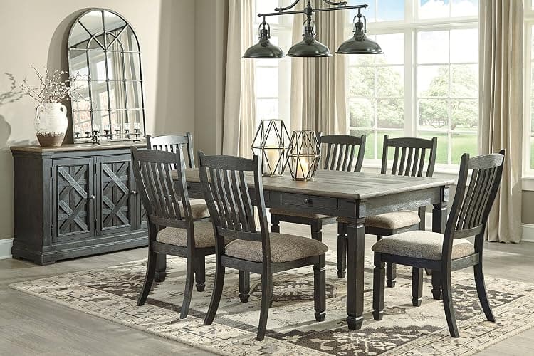 Signature Design by Ashley Tyler Creek Vintage Casual Dining Room Buffet Cabinet or Server with 3 Doors and Lattice Design, Wood, 36" High, Black & Gray thumbnail 9
