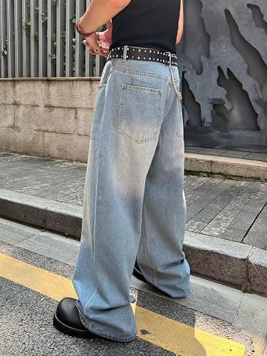 DFGIGT Men's Baggy Hip Hop Jeans Wide Leg Skater Denim Pants Casual Loose Fit Long Trousers Streetwear thumbnail 5