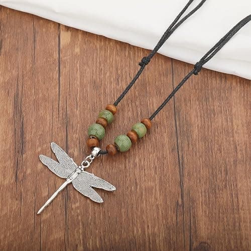Sanyaa Silver Dragonfly Boho Hippie Necklace Renaissance whimsical Adjustable Cord Statement Jewelry for Women thumbnail 6