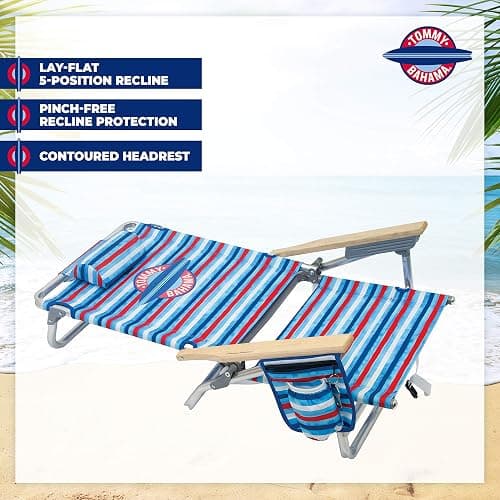 Tommy Bahama 5-Position Classic Lay Flat Folding Backpack Beach Chair, Aluminum, Red, White, and Blue Stripe thumbnail 6