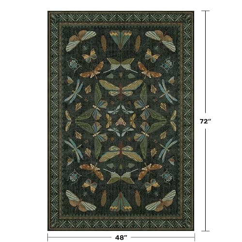 Dark Green 4x6 Washable Area Rug for Living Room, Bedroom, Large Entryway, Kitchen, Ultra Soft Non Slip Stain Resistance, Floral Forest with Brown Aethestic Design thumbnail 2
