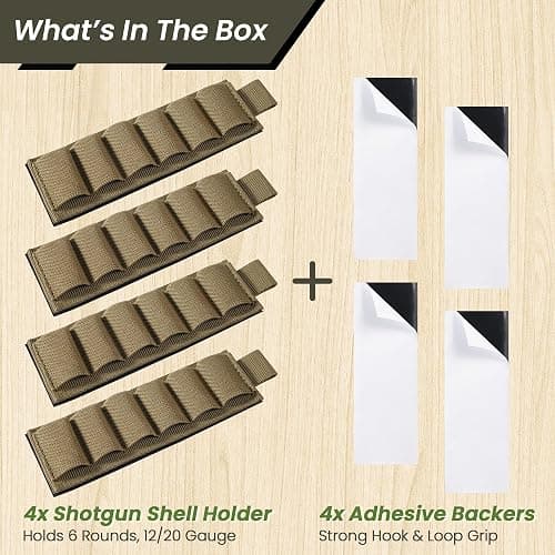 NYEONHRT 6 Round Shotgun Shell Holder 4 Pack, 12/20 Gauge Buttstock Shell Pouch, Hook and Loop Side Saddle Ammo Carrier Card with Adhesive Back Sticker, Shotgun Accessories for Hunting thumbnail 5