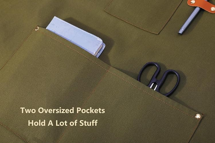 AFUN Chef Aprons for Women Men with Large Pockets, Cotton Canvas Cross Back Water Repellent Work Apron, Size M to XXL (Grey Green) thumbnail 8