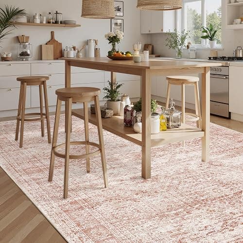 Soalmost Washable Area Rug 8x10, Large Soft Rugs for Living Room Vintage Area Rugs for Bedroom Dining Room Non-Slip Stain Resistant Pink Under Table Rug thumbnail 7