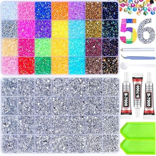 79000Pcs Jelly Rhinestones for Bedazzling, 2 Boxes Multicolor 3mm & Silver Clear 2/3/4/5/6mm Resin Flatback Gems for Crafting, Bedazzler Kit with 3Pcs 15ml B7000 Jewelry Glue for Crafts Clothes Book - Image 1