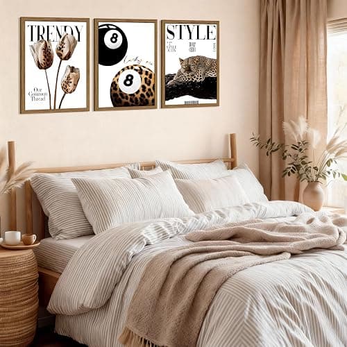 Trendy Leopard Canvas Wall Art Set of 3, Funky Cheetah Lucky 8 Ball Pictures Wall Decor Prints, Preppy Aesthetic Paintings, Girly Aesthetic Home Decor for Living Room Bedroom Dorm 12x16in Wood Framed thumbnail 5