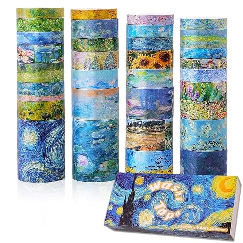 emmoolife 32 Rolls Washi Tape Set, Oil Painting Decorative Masking Tape, Van Gogh Adhesive Tape for Bullet Journal, DIY Crafts Gift, Party Decorations, Junk Journal, School Supplies thumbnail 2