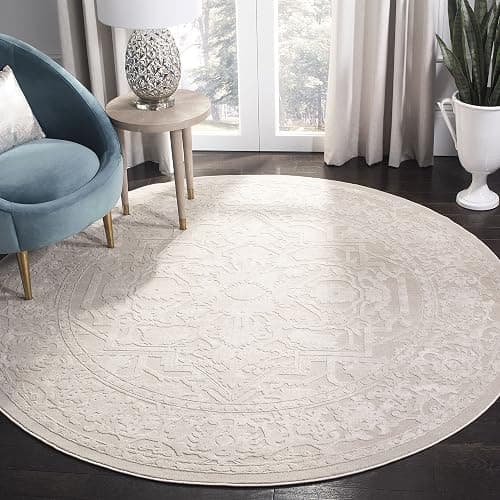 SAFAVIEH Reflection Collection Area Rug - 6'7" Round, Cream & Ivory, Non-Shedding & Easy Cleaning, Ideal for Living Room, Bedroom (RFT665D) - Image 1