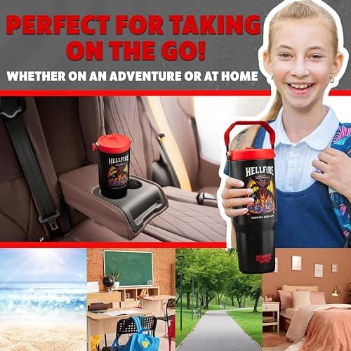 Get Trend Stranger Things Tumbler Stainless Steel with Straw 30oz Kids Teens Insulated Cup with Lid Travel Mug Cups for School Sports Gifts for Kids (Black/Red Stranger Things) thumbnail 4