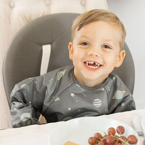 Tiny Twinkle Long Sleeve Bib for Babies & Toddlers | Waterproof Smock Bib for Eating | Machine Washable & Mess-Proof Feeding Essentials | Newborn Shower Gift (Space, 6–24M) thumbnail 3