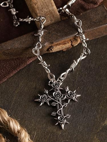 HAQUIL Gothic Barbed Wired Chain Goth Pendant Necklace, Halloween Gothic Punk Grunge Jewelry Gift for Women thumbnail 2