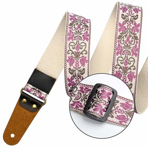 Nefelibata Guitar Strap 2" Embroidery, Full Grain Leather Ends with Hidden Pocket, for Bass, Electric and Acoustic Guitars thumbnail 6