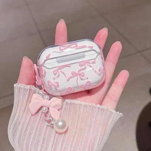 MINSCOSE Compatible with AirPods Pro 3rd Generation Case (2025) with Cleaner Kit,Cute Ribbon Bow Pretty Aesthetic Design with Bow Pearl Keychain,for Girls Women for AirPods Pro 3-Pink thumbnail 7