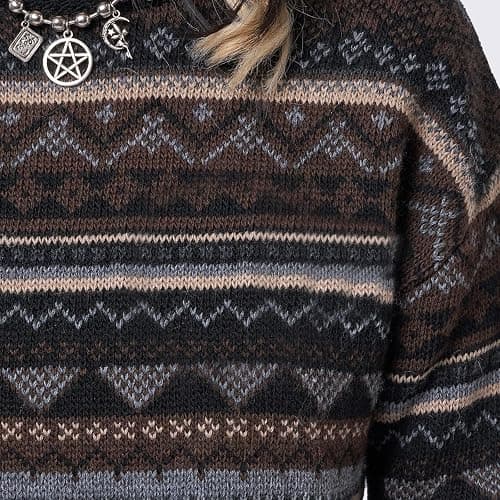 Women Y2K Argyle Striped Pullover Sweater Casual Long Sleeve Round Neck Vintage Preppy Style Pullover Knitwear thumbnail 7