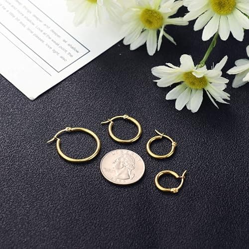 LOYALLOOK Gold Hoop Earrings Set Stainless Steel Rounded Small Hoop Earrings Set for Women Cute Huggie Earrings Nickel Free 10/12/15/20MM thumbnail 5