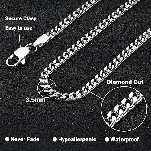OLARCU 3.5mm/5mm Silver Stainless Steel Cuban Link Chain Necklace Jewelry for Men, 18-26 Inches thumbnail 4