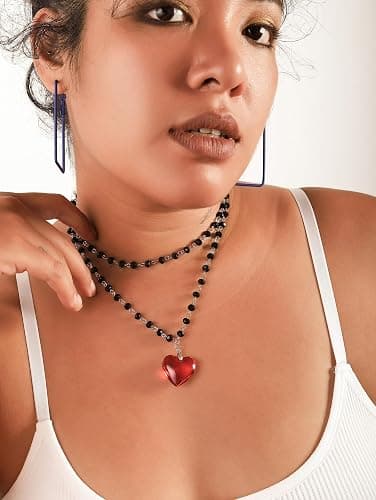 Sacina Goth Y2k Red Heart Necklace, Layered Black Beaded Heart Choker, Gothic Emo Grunge Y2k Necklace, Valentine Gift, Halloween Christmas Jewelry Gift For Women thumbnail 3