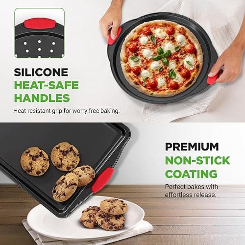 NutriChef 10-Piece Nonstick Kitchen Oven Baking Pans - Premium & Stylish Non-Stick Carbon Steel - Commercial Grade Restaurant Quality Metal Bakeware with Silicone Handles - Easy to Clean, NCSBS10S thumbnail 6