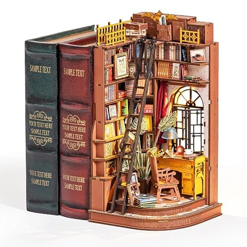 Rolife DIY Book Nook Kits for Adults, Miniature Dollhouse Booknook Kit, 3D Wooden Puzzle Creative Decorative Bookends Bookshelf Diorama Insert Crafts Hobbies Gifts (Silent Corner Study) - Image 1