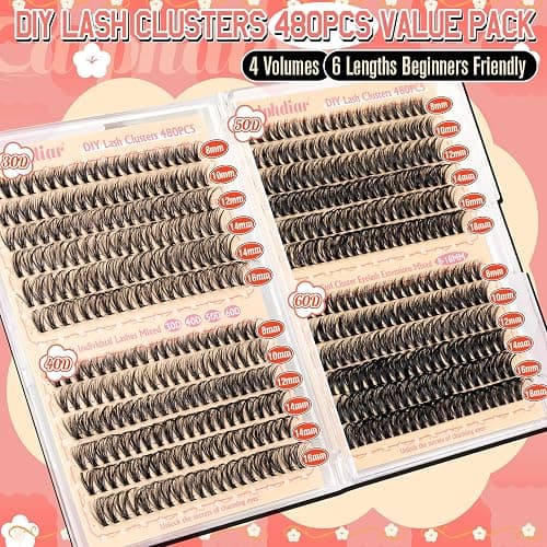 calphdiar Wispy Lash Clusters 30D+40D+50D+60D Individual Lashes 480PCS Eyelash Clusters Natural Volume Lashes Clusters D-curly Cluster Eyelash Extensions 8-18MM DIY Lash Extension at Home thumbnail 2