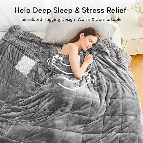 Cottonblue 20lbs Weighted Blanket Queen Size, 60x80 Inches Grey Sherpa Weighted Blanket Throw Sofa Bedding Heavy Blanket for Adults, Soft Cozy Fleece Blanket On Queen Bed thumbnail 3