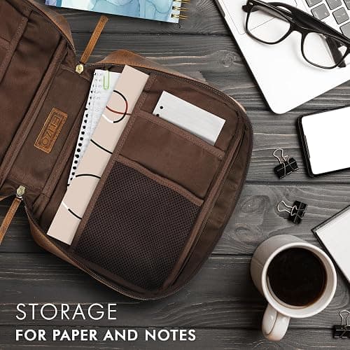 ELIZO Leather Bible Cover for Men Bible Case Women Holder Carrying Organizer Wrap Sleeve Protector Christian Religious Gift Cross Bookmark – Large Antique Brown thumbnail 2