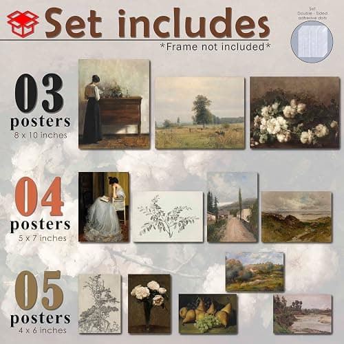 LANCHI95 12 Pcs Vintage Wall Art Decor, Vintage Art Prints, Vintage Posters for Room, Moody gallery wall art, Eclectic French Country Pictures Wall Decor for Bedroom (UNFRAMED) thumbnail 2