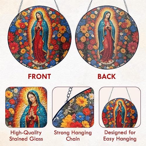 FLAGWIX Christmas Christian Gifts for Women - Virgen De Guadalupe Stained Glass Window Hanging 8 in - Religious Gifts for Women, Our Lady of Guadalupe Sun Catchers Indoor Window for Hanging Decor thumbnail 4